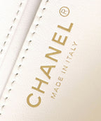 cc 24p mini flap bag 17cm white lambskin pearl chain
