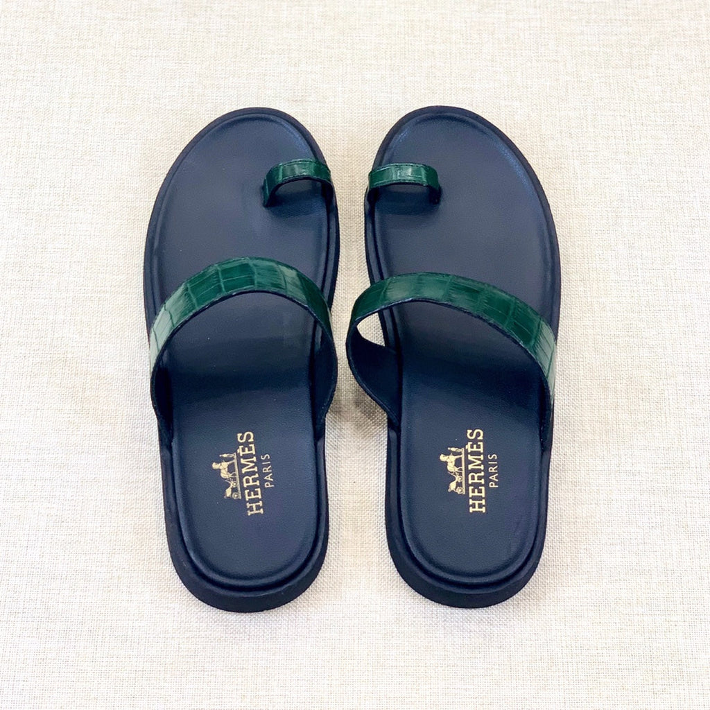 HM Men's Open-toe Sandals Green Rubber Sheepskin 561658