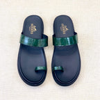 HM Men's Open-toe Sandals Green Rubber Sheepskin 561658