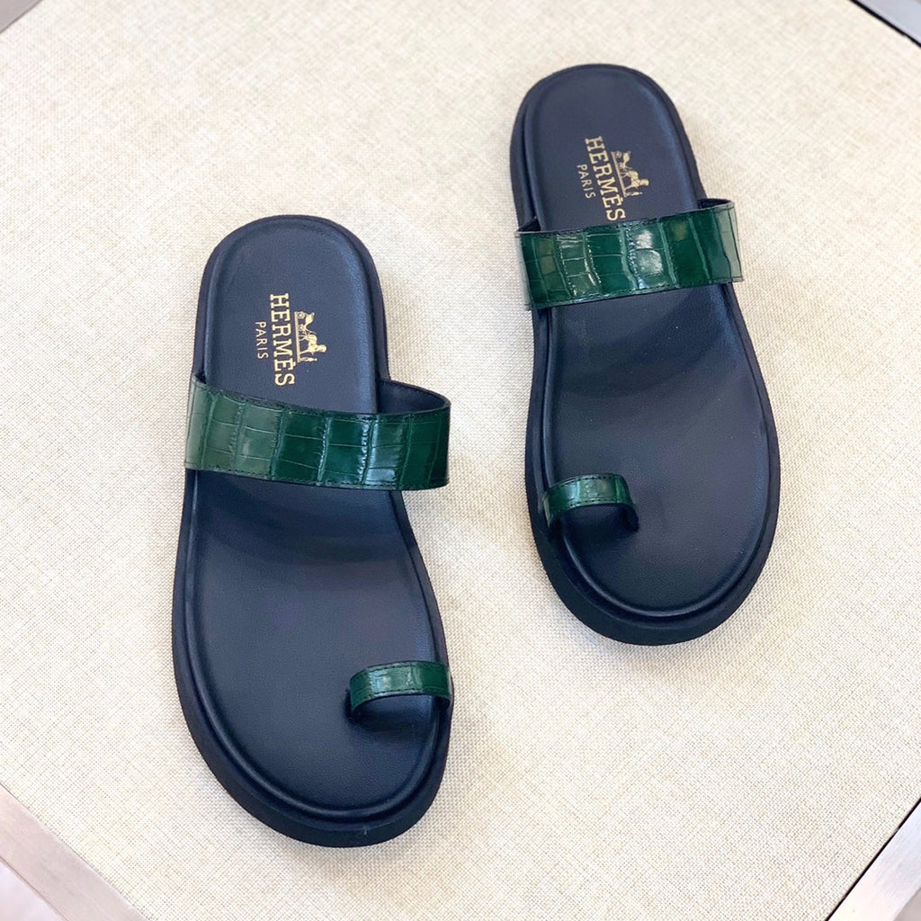 HM Men's Open-toe Sandals Green Rubber Sheepskin 561658