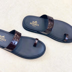 HM Men's Open-toe Sandals Brown Rubber  Sheepskin 561659