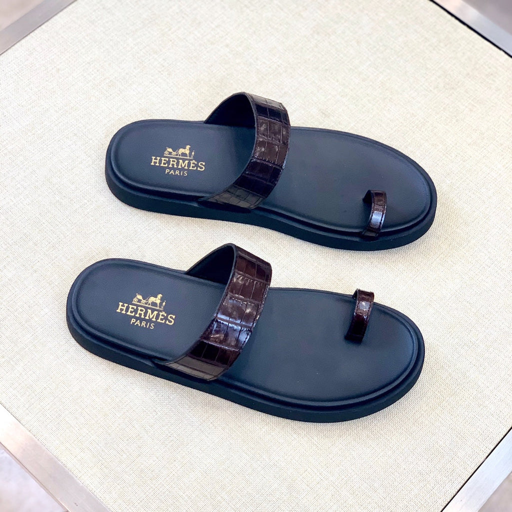 HM Men's Open-toe Sandals Brown Rubber  Sheepskin 561659