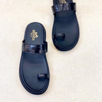HM Men's Open-toe Sandals Black Rubber Sheepskin 561660