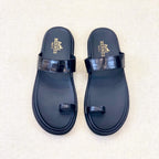 HM Men's Open-toe Sandals Black Rubber Sheepskin 561660