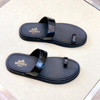 HM Men's Open-toe Sandals Black Rubber Sheepskin 561660