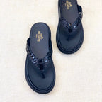HM Men's Thong Sandals Black Rubber Sheepskin 561664