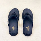 HM Men's Thong Sandals Black Rubber Sheepskin 561664