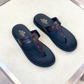 HM Men's Thong Sandals Brown Black Rubber Sheepskin 561666