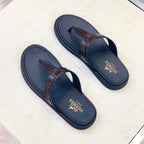 HM Men's Thong Sandals Brown Black Rubber Sheepskin 561666