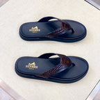 HM Men's Thong Sandals Brown Rubber Sheepskin 561669