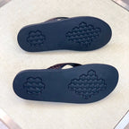 HM Men's Thong Sandals Brown Rubber Sheepskin 561669