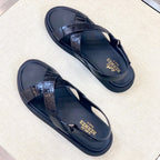 HM Men's "X" Sandals Black Rubber Sheepskin 561670