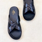 HM Men's "X" Slide Black Rubber Sheepskin 561672