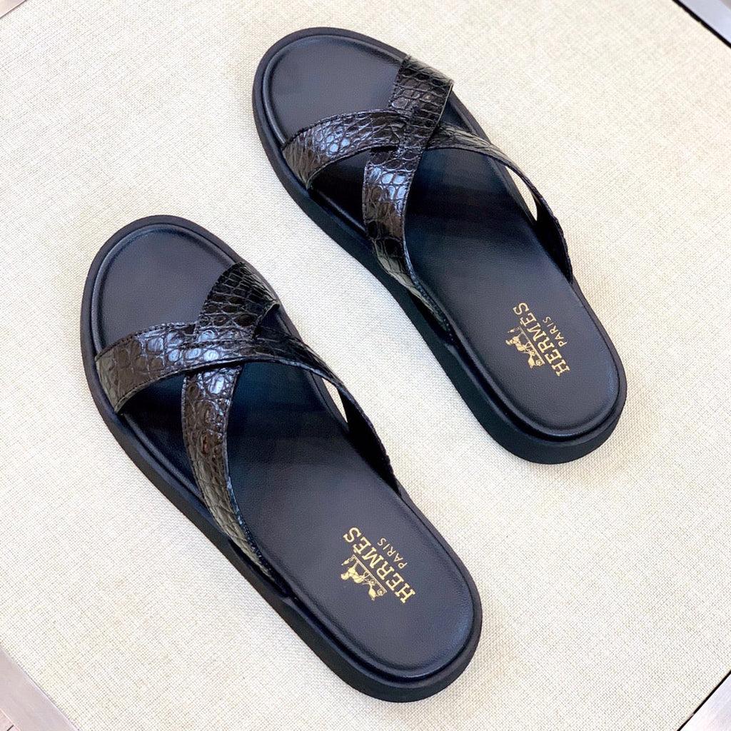 HM Men's "X" Slide Black Rubber Sheepskin 561672