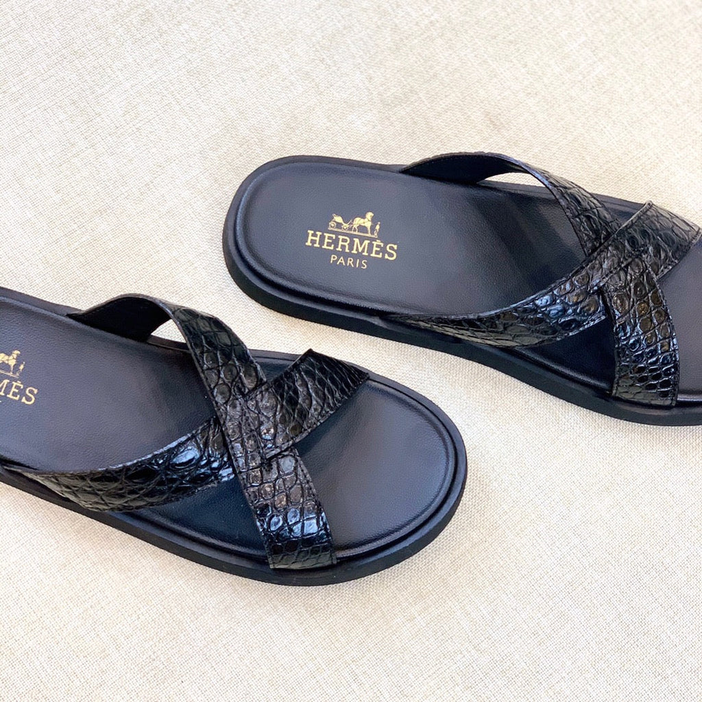 HM Men's "X" Slide Black Rubber Sheepskin 561672