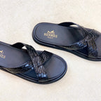 HM Men's "X" Slide Black Rubber Sheepskin 561672