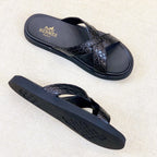 HM Men's "X" Slide Black Rubber Sheepskin 561672