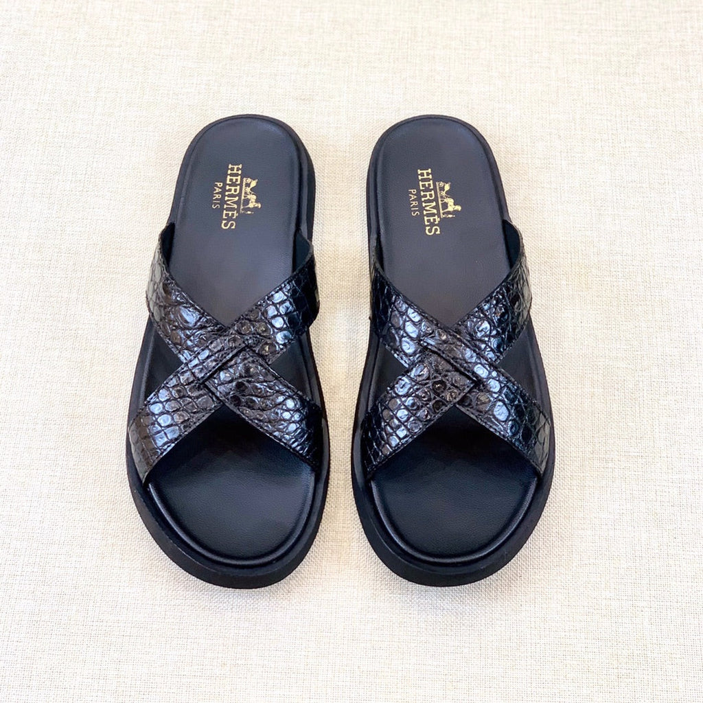 HM Men's "X" Slide Black Rubber Sheepskin 561672