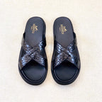 HM Men's "X" Slide Black Rubber Sheepskin 561672