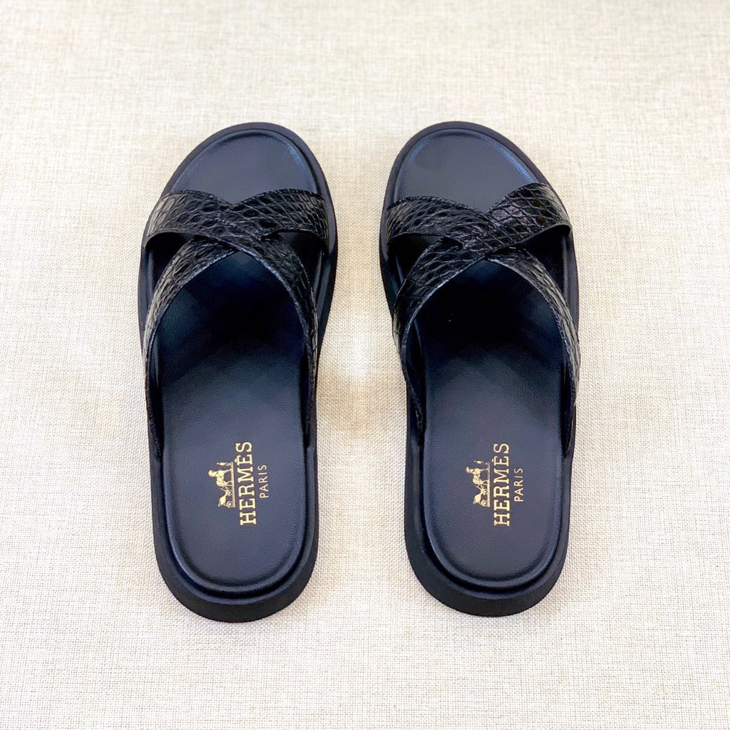 HM Men's "X" Slide Black Rubber Sheepskin 561672