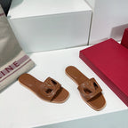 Vlogo Cut-Out Tan Calfskin Slide Sandal