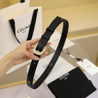 CL MEDIUM 25 MM MARCO BELT WITH STRASS IN BLACK CALFSKIN GOLD HARDWARE