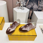 FENDI FLIGHT SNEAKER IN UMBER BROWN SUEDE AND LAMBSKIN