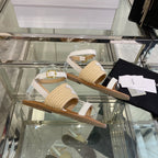 LYMPIAR FLAT STRAP SANDAL IN RAFFIA CALFSKIN WHITE BEIGE