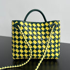 bv small andiamo 25 yellow dark green lambskin