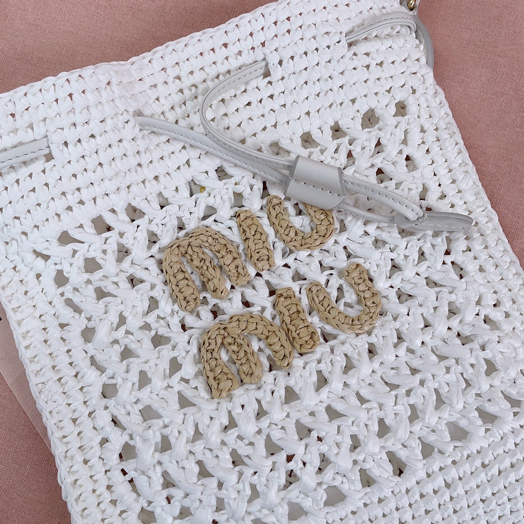 miu bucket bag 20cm white woven fabric