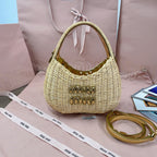 WANDER WICKER HOBO BAG 20 IN TAN MIX CARAMEL BROWN HANDWOVEN