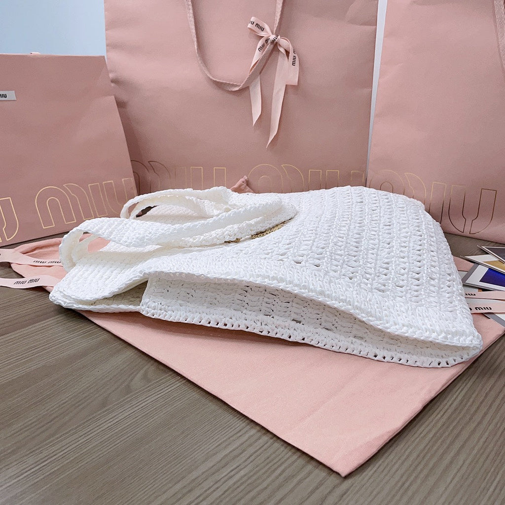 miu tote bag 38cm white woven fabric