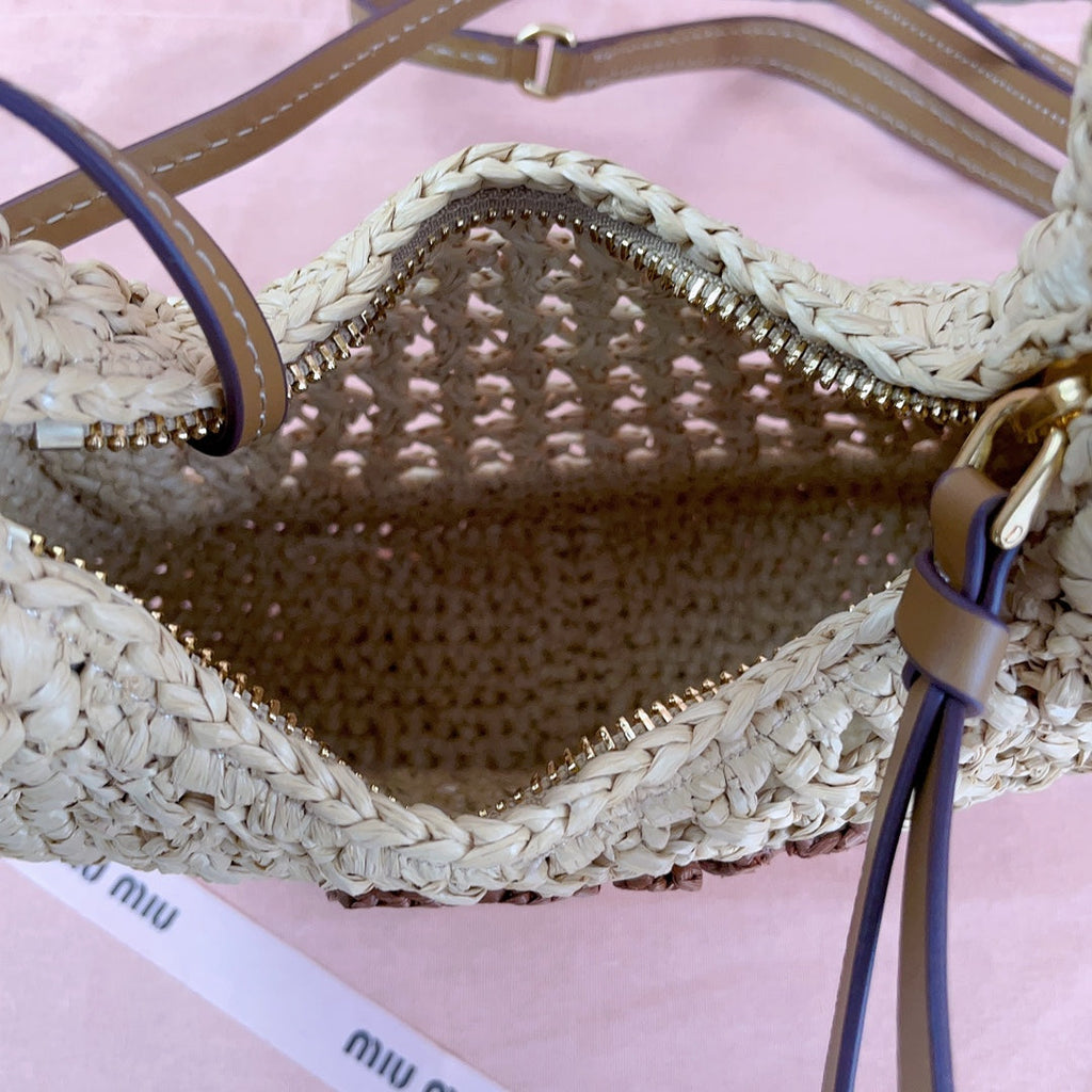 miu wander hobo bag 20cm beige woven fabric