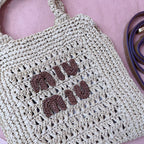 miu tote bag 22cm beige woven fabric