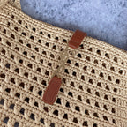 le 5a7 large 30cm woven raffia brown calfskin