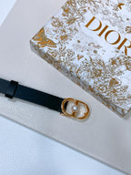 CD Montaigne Belt 20mm Black Calfskin Pearl Gold Buckle