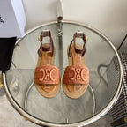 LYMPIA SANDAL IN BRONZE BROWN TRIOMPHE MACCRAMÃ‰ COTTON AND TAN CALFSKIN