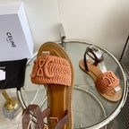 LYMPIA SANDAL IN BRONZE BROWN TRIOMPHE MACCRAMÃ‰ COTTON AND TAN CALFSKIN