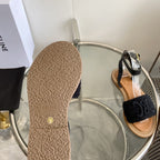 LYMPIA SANDAL IN BLACK TRIOMPHE MACCRAMÃ‰ COTTON AND CALFSKIN