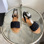 LYMPIA SANDAL IN BLACK TRIOMPHE MACCRAMÃ‰ COTTON AND CALFSKIN