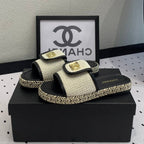 mule sandal cream tweed black calfskin