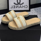 mule sandal white tweed beige calfskin