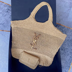 icare 58cm woven raffia brown calfskin