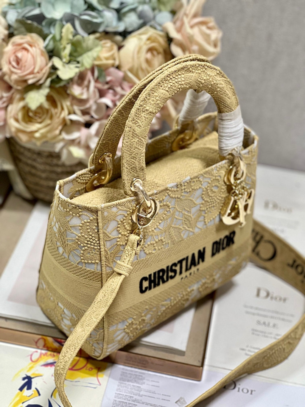 CD Mesh Apricot 24 Lady Dior Bag Canvas 336673