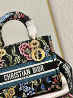 CD Flower Black Lady Dior Bag Canvas 336670