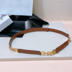 CL SMALL 18 MM SQUARE ADJUSTABLE BELT IN BRONZE BROWN LEATHER GOLD HARDWARE