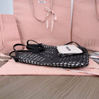 ivy mini tote bag 40cm black woven fabric and linen