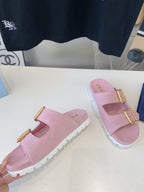 PRA STRAP SLIDES SANDALS PASTEL PINK SUEDE