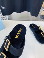 PRA STRAP SLIDES SANDALS BLACK SUEDE