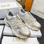 CD Chrono Sneaker Grey Gold Mesh Fabric And Calfskin